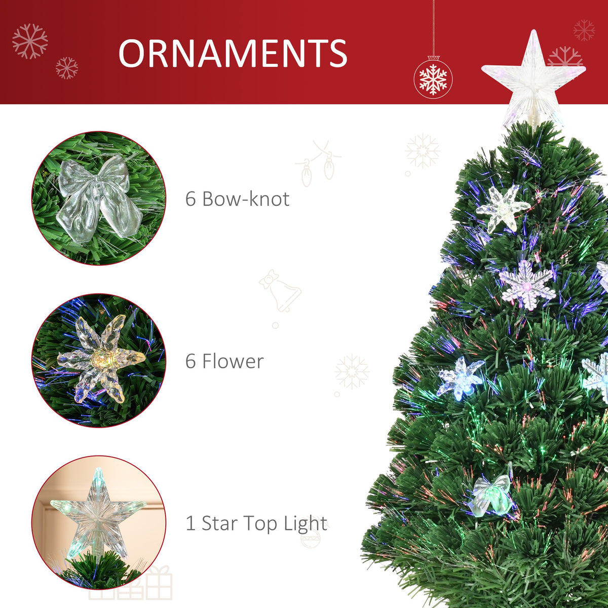 3ft Pre-Lit Fibre Optic Christmas Tree with Multicolour LEDs, Bows & Star