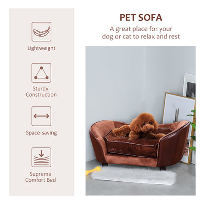 Pet Sofa Dog Couch, with Cushion, for Cats, Small Dogs - Brown
