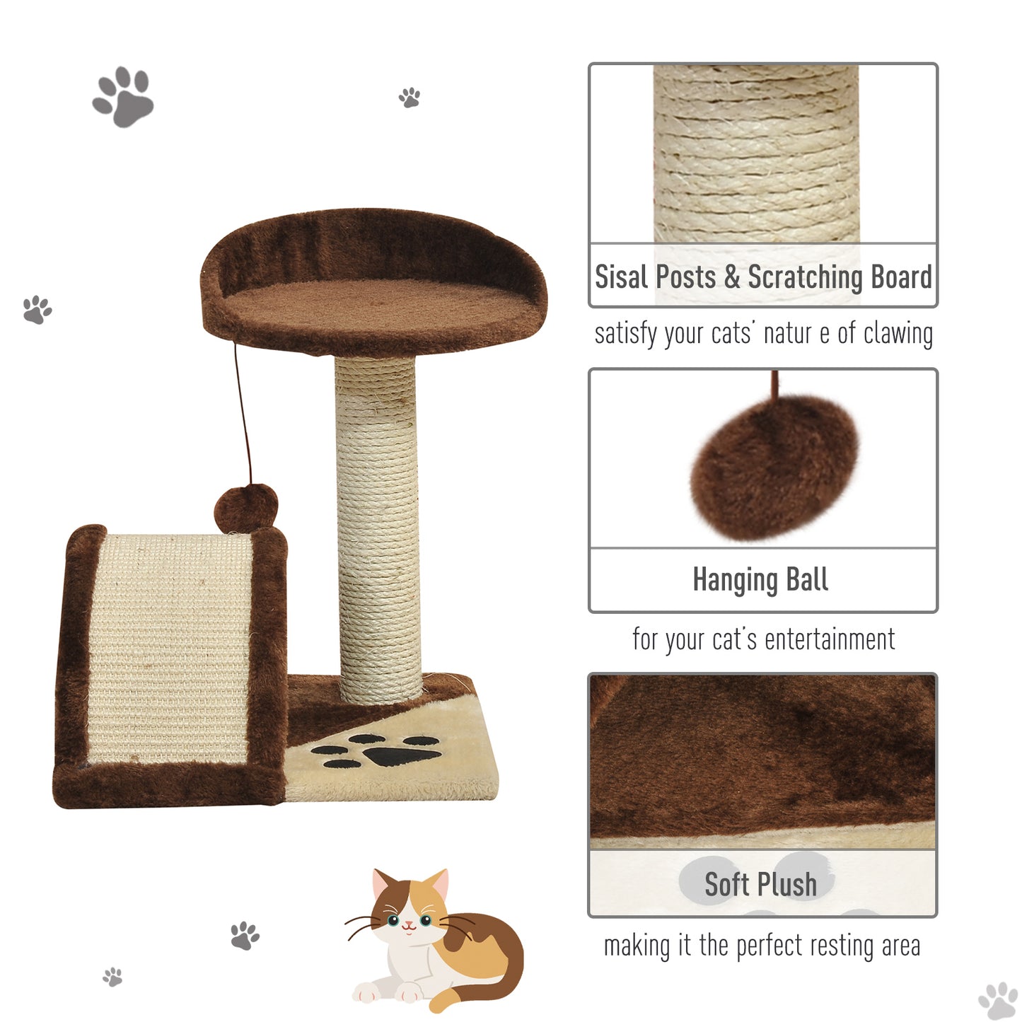 Cat Tree Scratching Scratcher Post Kitten Activity Centre Climber Hanging Ball Brown