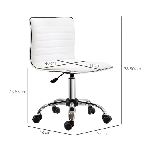 Adjustable Swivel Office Chair with Armless Mid-Back in PU Leather and Chrome Base - White