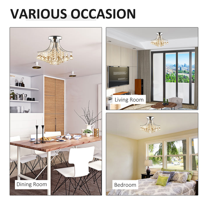 3 Lights Mordern Style Ceiling Chandelier Pendant Crystal Light w/ Transparent K9 Crystal Droplets D40 X 28H (CM)