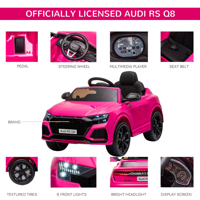 Compatible 6V Battery-powered Kids Electric Ride On Car Audi RS Q8 Toy with Parental Remote Control Music Lights USB MP3 Bluetooth Pink