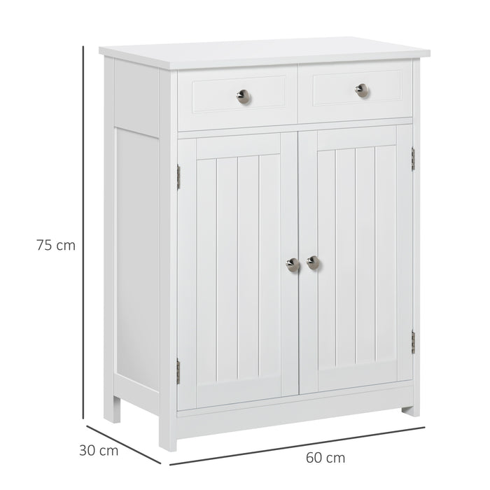 kleankin Bathroom Storage Cabinet Free-Standing Bathroom Cabinet Unit w/ 2 Drawers Cupboard Adjustable Shelf Handles Traditional Style 75x60cm White