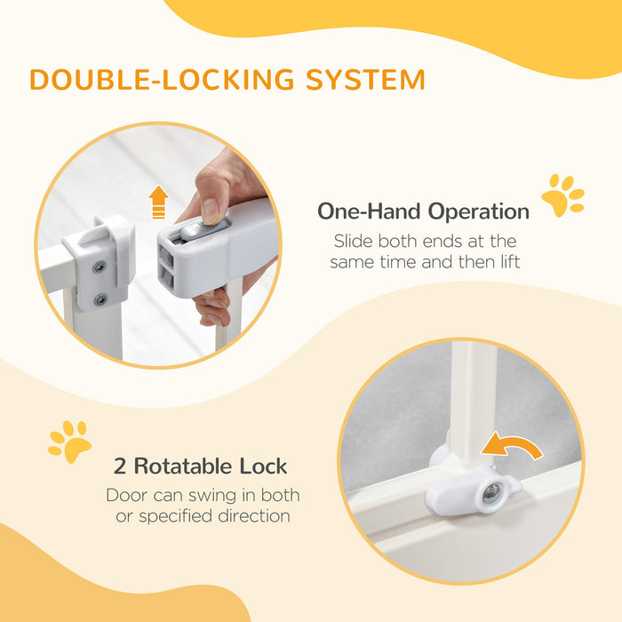 Pressure Fit Safety Gate, Adjustable Dog Gate, Pet Barrier for for Doorways, Staircases and Hallways with Auto Close, Double Locking, Opening 74-80cm, White