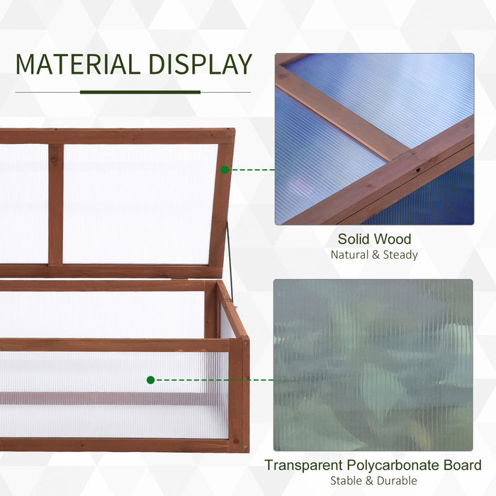 Wooden Framed Polycarbonate Cold Frame Greenhouse for Plants Outdoor with Openable & Tilted Top Cover, PC Board, Brown, 100 x 65 x 40cm