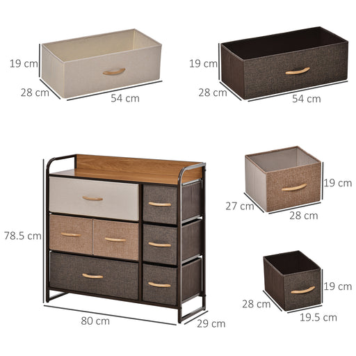 7-Drawer Dresser, Fabric Chest of Drawers, 3-Tier Storage Organizer for Bedroom Hallway Entryway, Tower Unit with Steel Frame Wooden Top