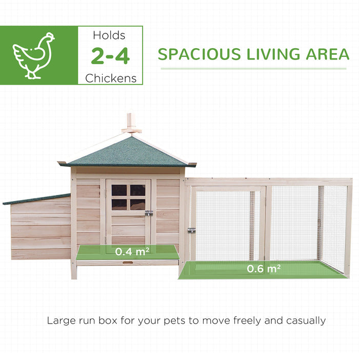 Chicken Coop with Run Hen House Poultry Coops Cages Pen Outdoor Backyard with Nesting Box 196 x 76 x 97cm Natural