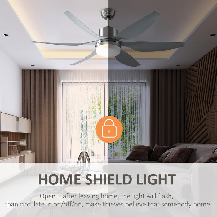 Reversible Ceiling Fan with Light, 6 Blades Indoor Modern Mount LED Lighting Fan with Remote Controller, for Bedroom, Living Room, Silver