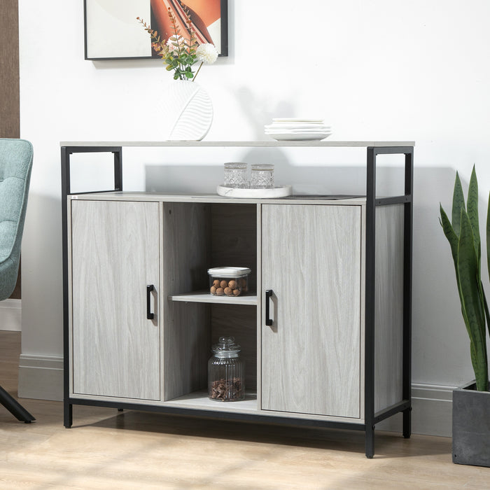 Modern Sideboard, Steel Frame Storage Cabinet with 2 Doors and Adjustable Shelves for Living Room, Hallway, Light Grey