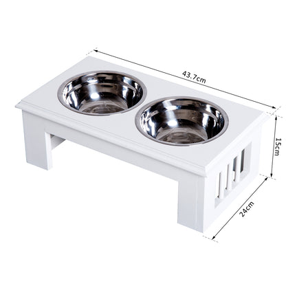 Stainless Steel Raised Dog Feeding Bowls with Stand Elevated Twin Pet Bowls Water Food Feeder 43.7L x 24W x 15H cm - White