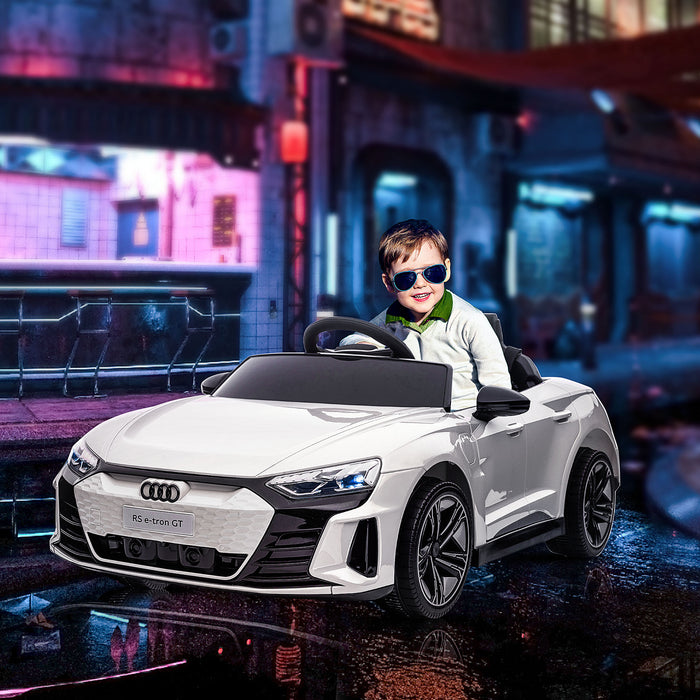 Audi Licensed Kids Electric Ride On Car with Parental Remote Control, 12V Battery Powered Toy with Suspension System, Lights, Music, White