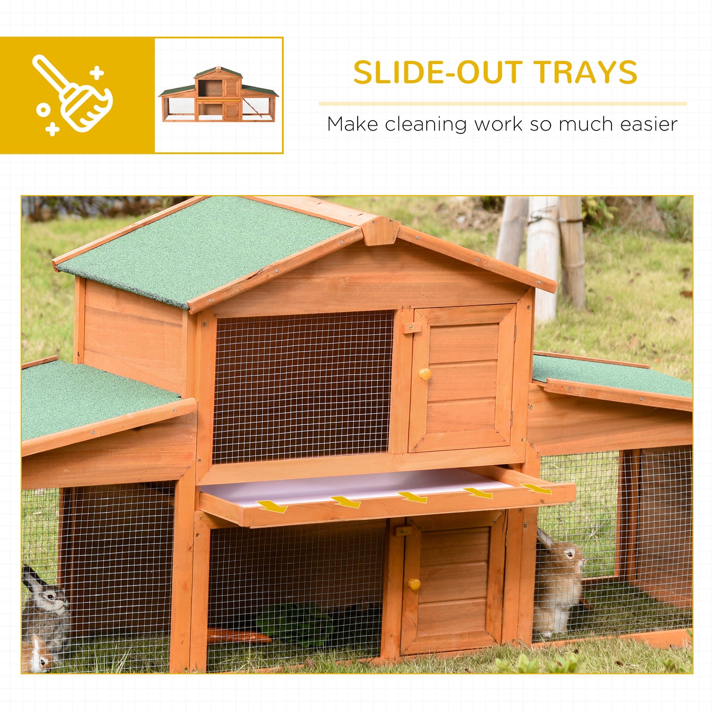 Large Rabbit Hutch Outdoor, Guinea Pig Hutch, Wooden Small Animal House, with Rabbit Run, 215 x 63 x 100 cm