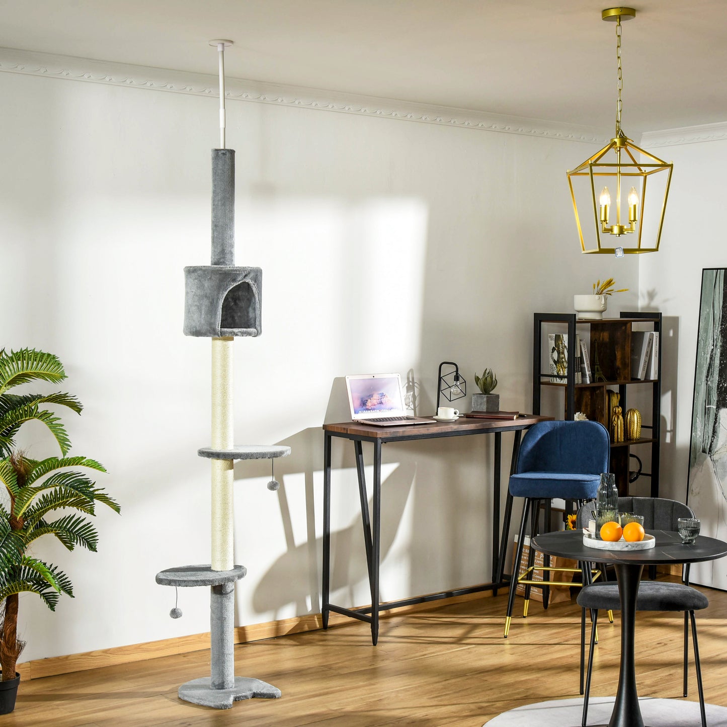 Floor to Ceiling Cat Tree for Indoor Cats, Kitten Tower, Condo, Multi-Layer Activity Center, Indoor Pet Play House with Solid Scratching Post Hanging Balls, Light Grey