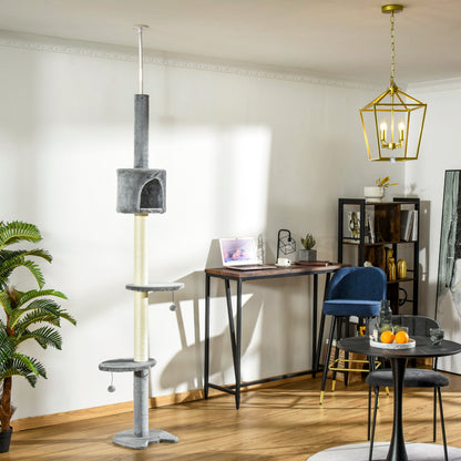 Floor to Ceiling Cat Tree for Indoor Cats, Kitten Tower, Condo, Multi-Layer Activity Center, Indoor Pet Play House with Solid Scratching Post Hanging Balls, Light Grey