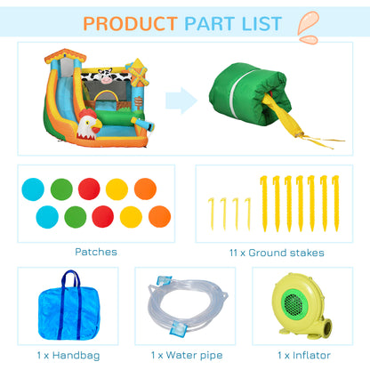 5 in 1 Kids Bouncy Castle Farm Style Inflatable House with Slide Trampoline Pool Water Cannon Climbing Wall with Inflator Carrybag