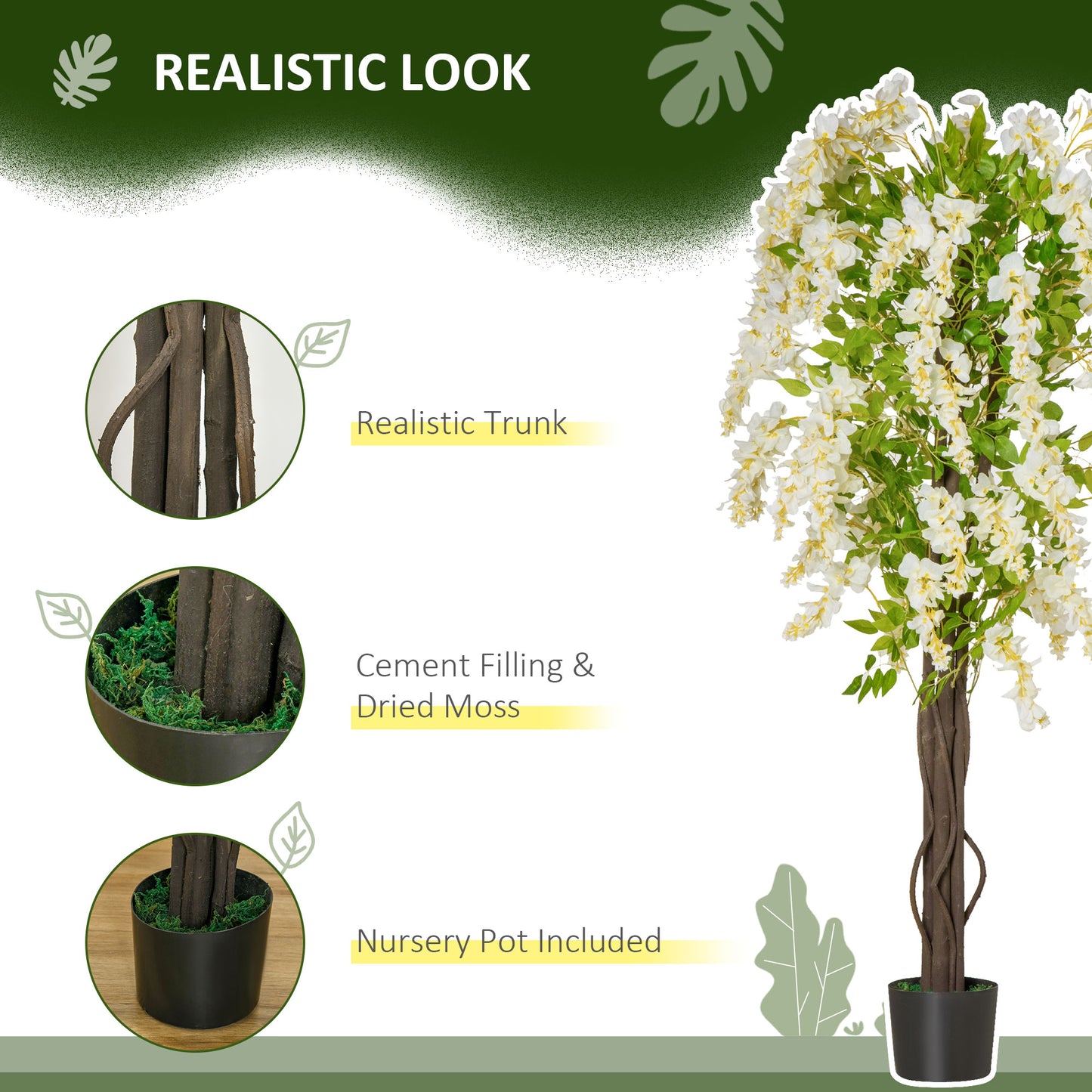 Artificial White Wisteria Tree (1.6m tall)