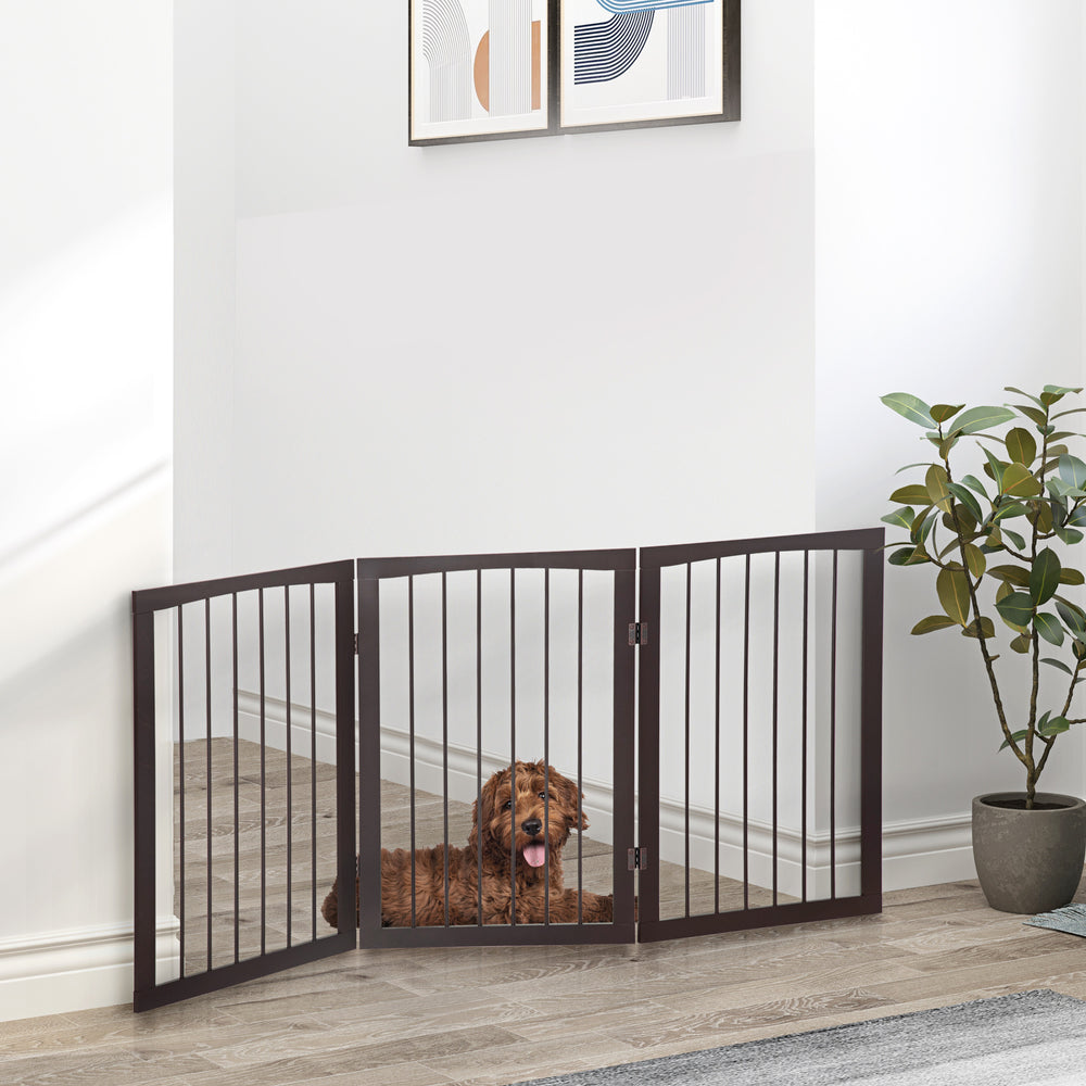 Folding 3 Panel Pet Gate Wooden Foldable Dog Fence Indoor Free Standing Safety Gate Portable Separation Pet Barrier Guard