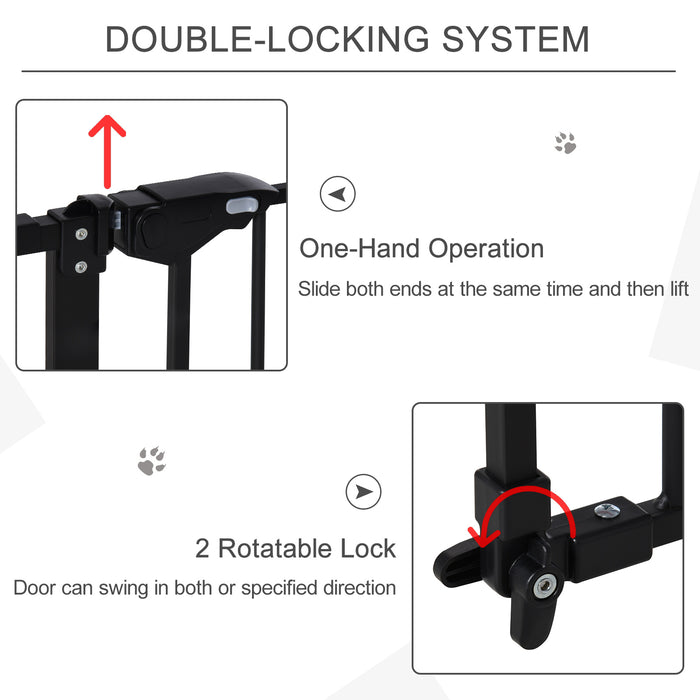 Dog Gate Stair Gate Pressure Fit Pets Barrier Auto Close for Doorway Hallway, 74-148cm Wide Adjustable, Black