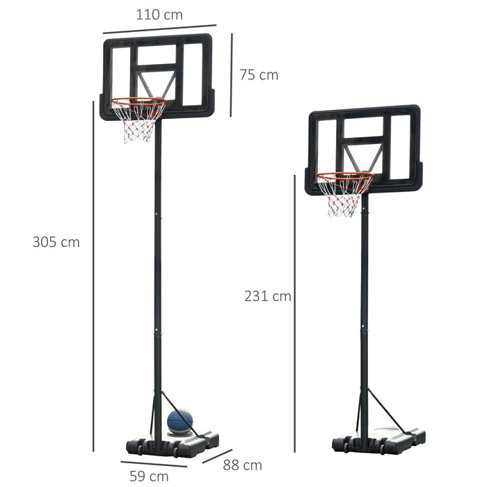 Portable Freestanding Basketball Hoop Stand Transparent Backboard 231-305cm Adjustable Basketball Hoop with Two Moving Wheels For Adult