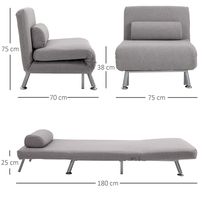 Single Sofa Bed Futon Chair Sleeper, Foldable Portable Lounge Couch, Living Room Furniture Grey