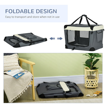 70cm Foldable Pet Carrier Bag Soft Travel Dog Crate, Portable Cat Carrier w/ Cushion, for Cats and Small Dogs - Grey