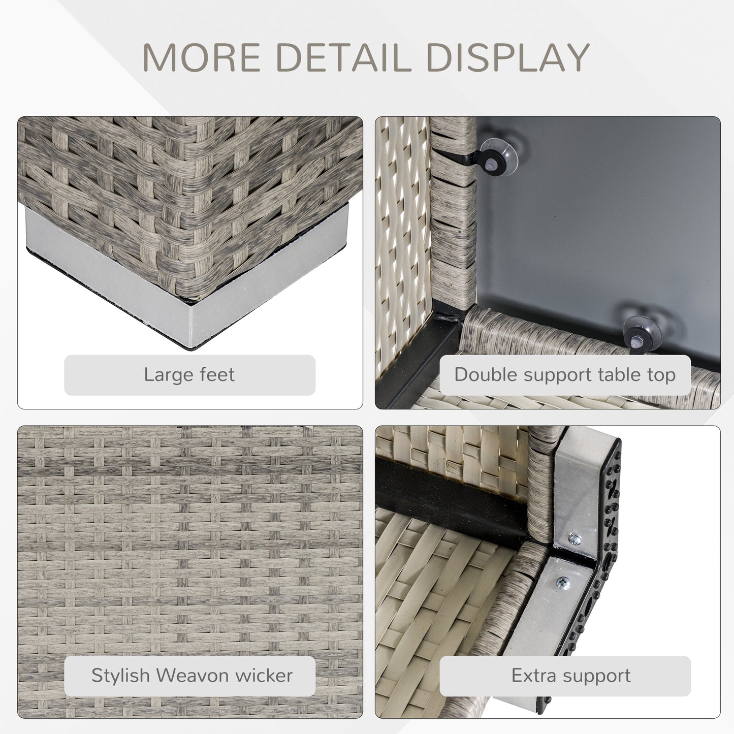 Outsunny Patio Rattan Coffee Table Ready to Use Outdoor Furniture Suitable for Garden Backyard, Grey