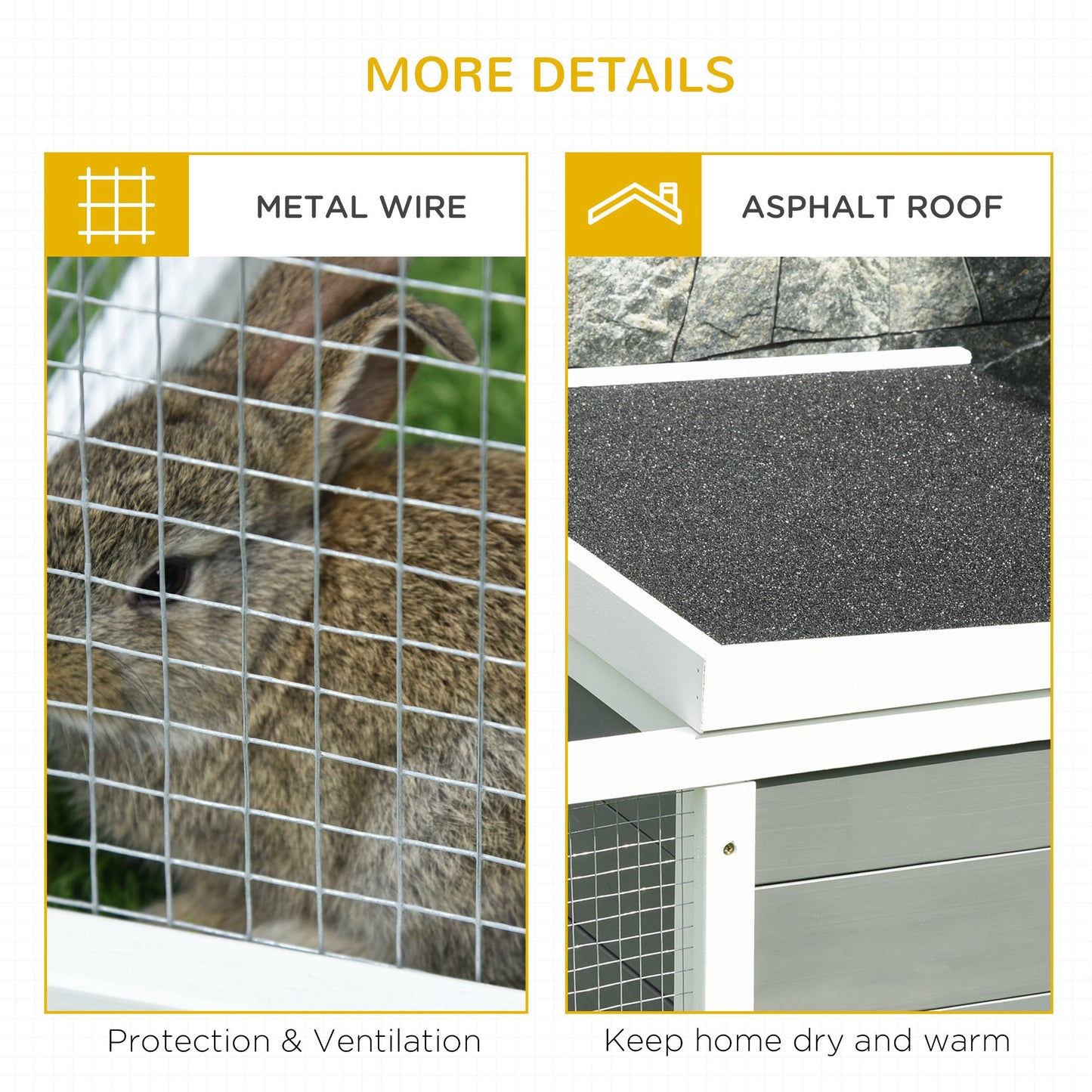 Wooden Rabbit Hutch Guinea Pig Small Animal Cage Rabbit Run Duck House Asphalt roof Indoor Outdoor 115 x 66 x 47.5 cm