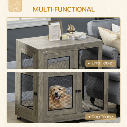 Dog Crate Furniture End Table w/ Soft Washable Cushion, Two Doors, Indoor Pet Kennel for Small Medium Large Dogs w/ Wire Mesh