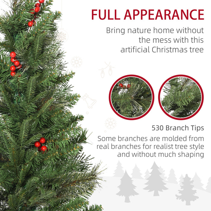 Pencil Artificial Christmas Tree with Realistic Branches, Red Berries, Auto Open, Green