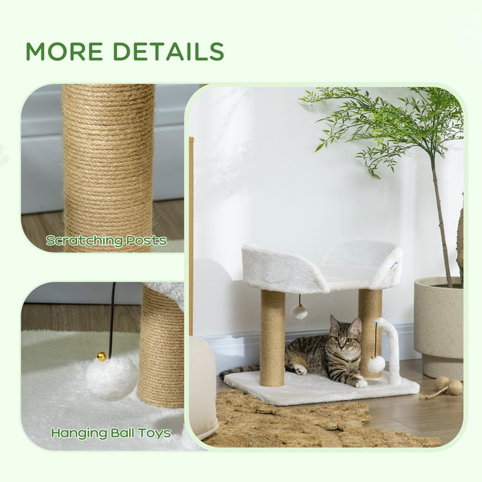 42cm Cat Tower for Indoor Cats, Kitten Play Tower, Cat Tree w/ Jute Scratching Post, Toy Balls 48 x 38 x 42cm - White