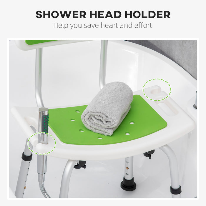 Shower Chair, 6-Level Height Adjustable Shower Stool with Backrest, Curved Seat, Anti-slip Foot Pads, 136kg Capacity, Green