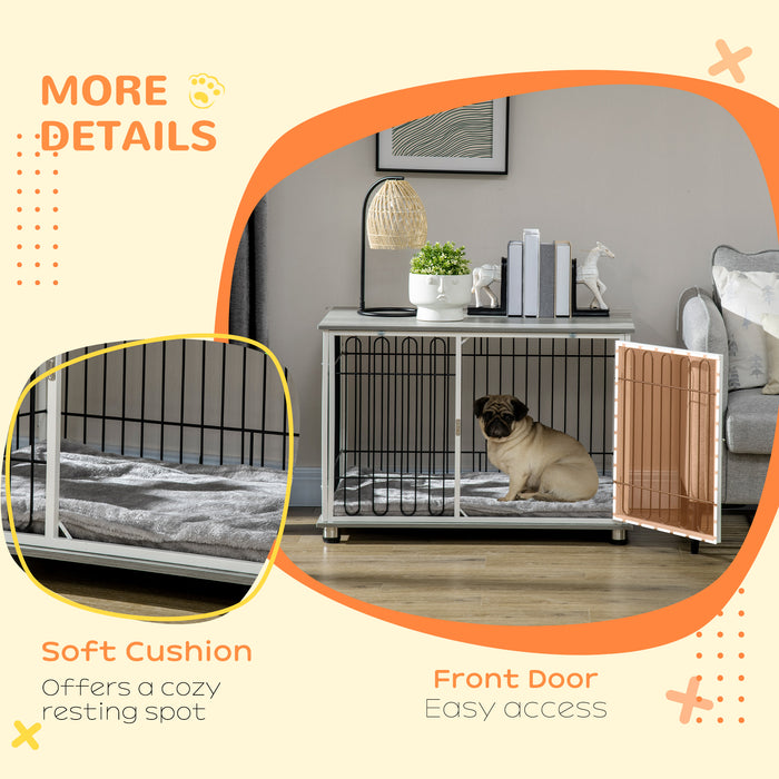 Dog Crate Furniture, Indoor Dog Kennel Side End Table w/ Soft Washable Cushion, Lockable Door, for Small and Medium Dogs