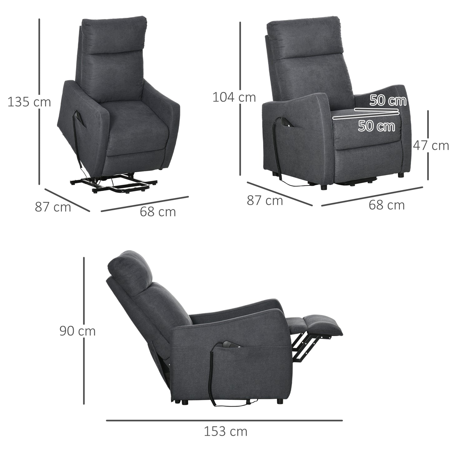 Power Lift Chair, Fabric Electric Recliner Sofa Chair for Elderly with Heavy Duty Motor, Remote Control, Side Pocket, Grey
