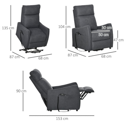 Power Lift Chair, Fabric Electric Recliner Sofa Chair for Elderly with Heavy Duty Motor, Remote Control, Side Pocket, Grey