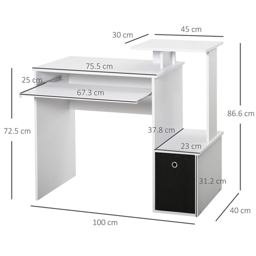 Compact Small Computer PC Desk with Sliding Keyboard Tray Storage Drawer Shelf Home Office Workstation Gaming Study White