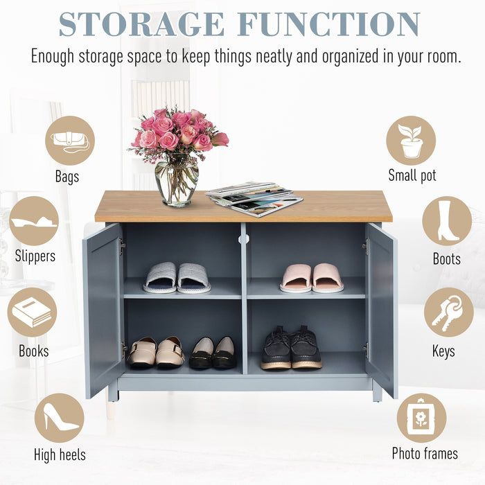 Shoe Cabinet, 2 Doors Hallway Cupboard, Storage Organiser with Shelf, Entryway Shoe Bench, Bathroom Furniture, Grey