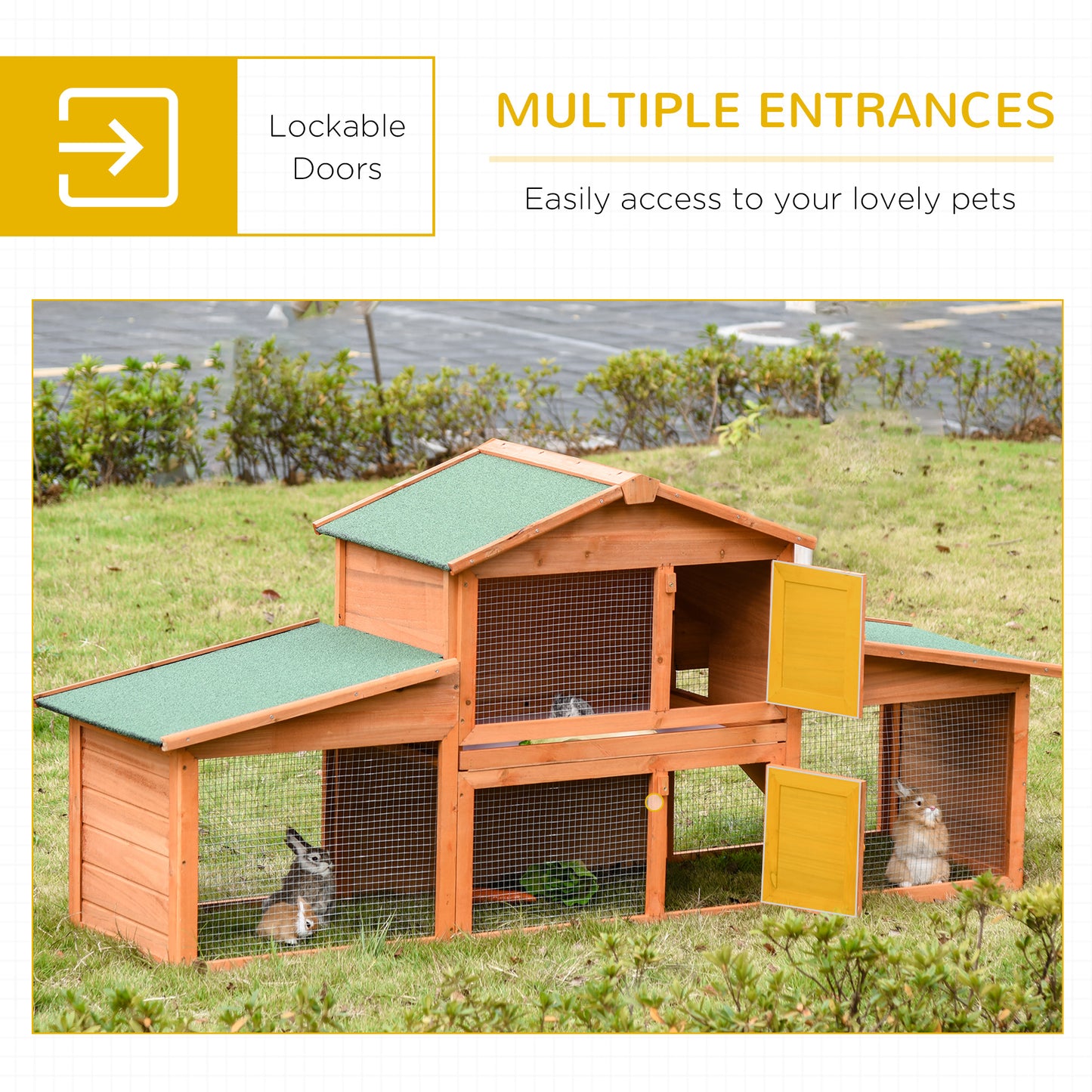 Large Rabbit Hutch Outdoor, Guinea Pig Hutch, Wooden Small Animal House, with Rabbit Run, 215 x 63 x 100 cm