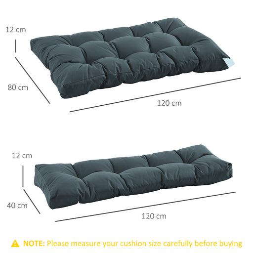 2Pcs Garden Tufted Pallet Cushion Seat Pad 120L x 80W x 12Dcm Back Cushion Patio for Indoor Outdoor Use, Dark Grey