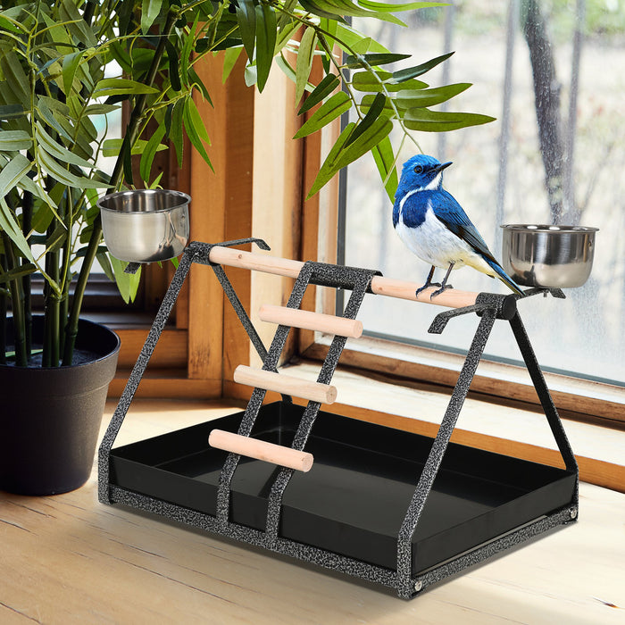 Portable Parrot Macaw Bird Play Stand Training Playground w/ Wood Perch Ladder Feeder Removable Tray