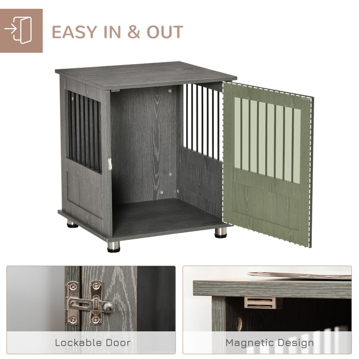 Dog Crate Furniture, Wooden End Table, Small Pet Kennel with Magnetic Door Indoor Crate Animal Cage, Grey