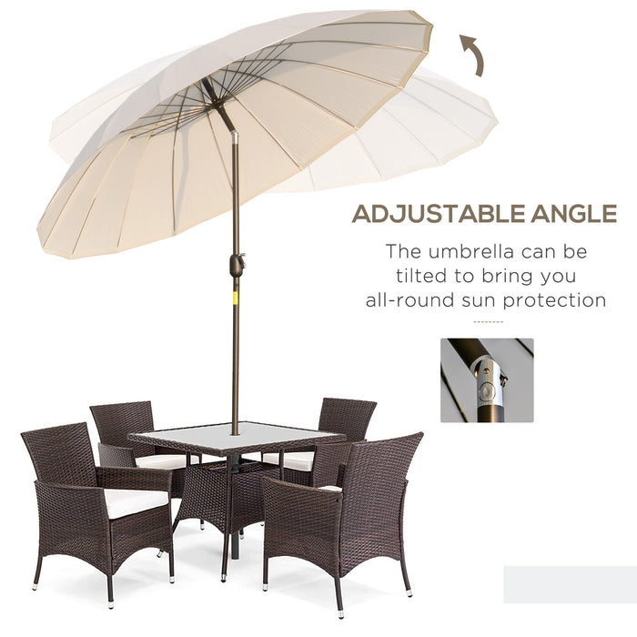 Ф255cm Patio Parasol Umbrella Outdoor Market Table Parasol with Push Button Tilt Crank and Sturdy Ribs for Garden Lawn Backyard Pool White