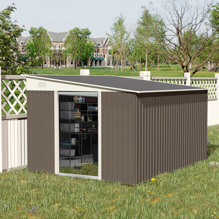 Outsunny 11.3 x 9.2ft Garden Metal Storage Shed Outdoor Metal Tool House with Double Sliding Doors & 2 Air Vents, Grey