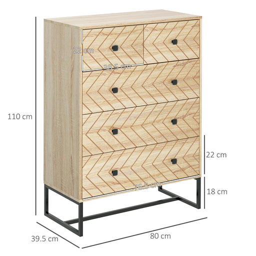 5 Drawer Chest Sideboard Cabinet Storage Unit Bedroom Home Unique Zig Zag Design w/ Black Metal Handles Anti Tip & Top