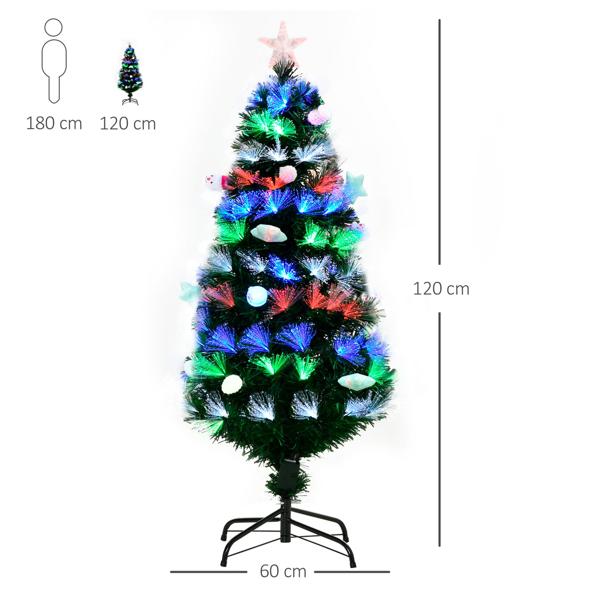 4ft Pre-Lit Fibre Optic Christmas Tree with 130 Multicolour LEDs & Baubles