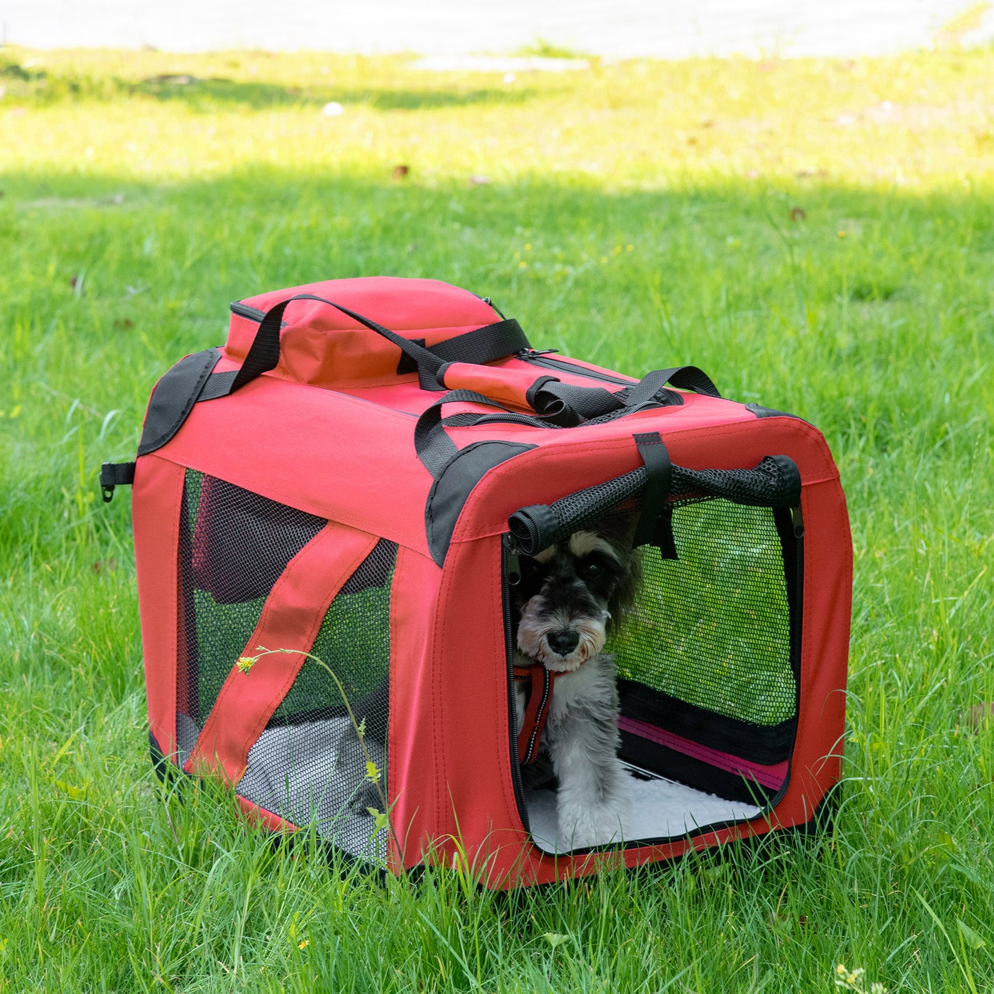 Folding Dog Cat Carrier Bag Basket Pet travel Bag Soft Portable Puppy Crate Kennel Cage Medium Red