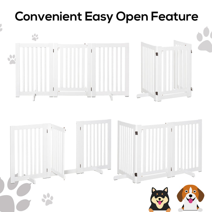 Freestanding Dog Gate, Foldable Pet Fence, Indoor Barrier, Stair Gate with Support Feet, 155 x 76 cm, White