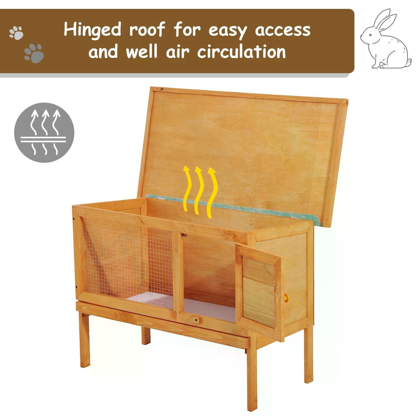 Wood Rabbit Hutch Guinea Pig House Bunny Cage Shelter Indoor Outdoor Elevated with Sliding Tray 90x45x65cm