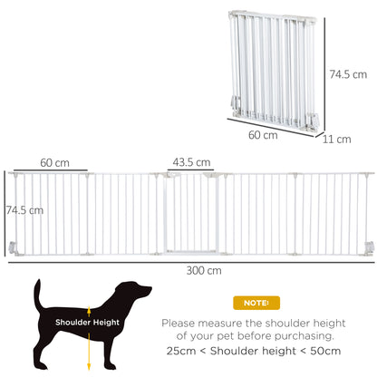 Pet Safety Gate, 5 Panel Playpen Fireplace Christmas Tree Metal Fence Stair Barrier Room Divider with Walk Through Door Automatically Close Lock White