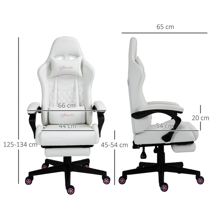 Racing Gaming Chair with Swivel Wheel, Footrest, PU Leather Recliner Gamer Desk for Home Office, White