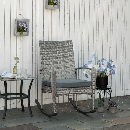 Rattan Rocking Chair Rocker Garden Furniture Seater Patio Bistro Relaxer Outdoor Wicker Weave with Cushion - Light Grey